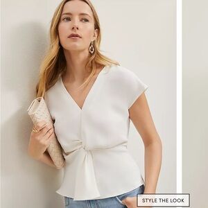 Ann Taylor Knotted V-neck Top, Winter White, XL